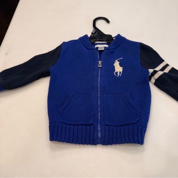 Ralph Lauren boys Big Pony royal blue & navy Full Zip Sweater cotton size 12mos - Picture 4 of 11